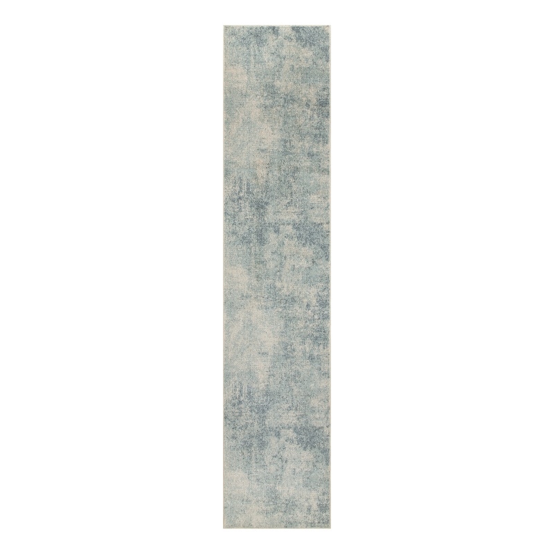 Nourison Home Astra Machine Washable 8' Runner Blue Ivory   Area Rug
