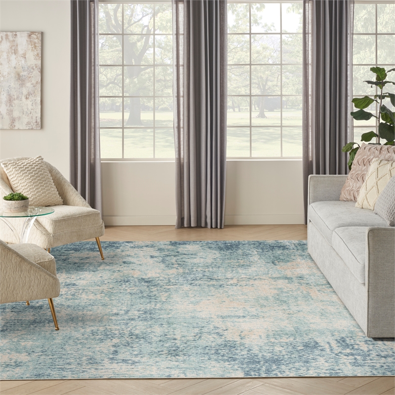 Nourison Astra Machine Washable 9' x 12' Polyester Indoor Rug in Blue Ivory