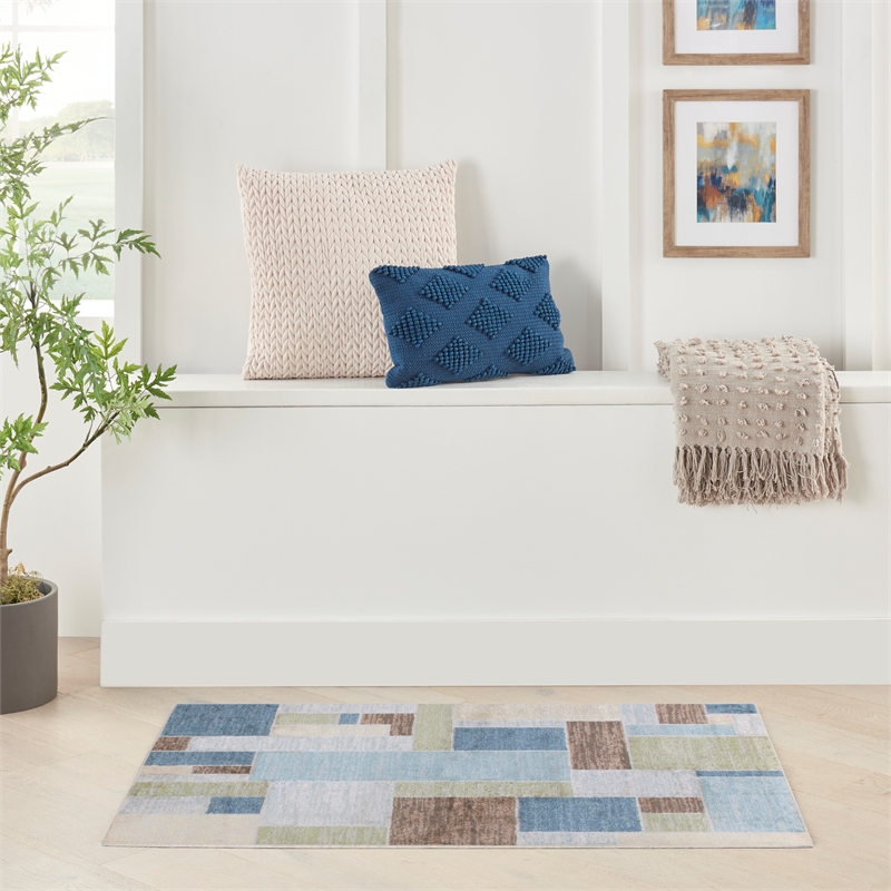 Nourison Home Astra Machine Washable 3' x 5' Blue Green Multicolor   Area Rug