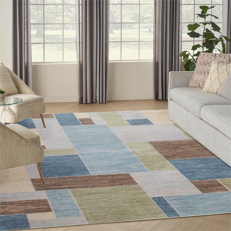 Nourison Home Astra Machine Washable 7' x 9' Blue Green Multicolor   Area Rug