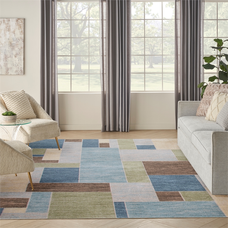 Nourison Home Astra Machine Washable 7' x 9' Blue Green Multicolor   Area Rug