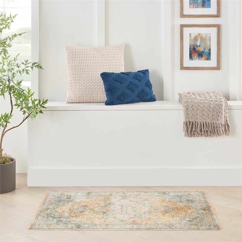 Nourison Home Astra Machine Washable 3' x 5' Beige Blue   Area Rug