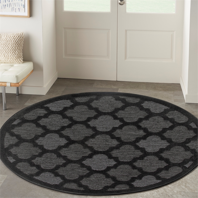 Nourison Easy Care 4' x Round Charcoal Black Fabric Modern Area Rug (4' Round)