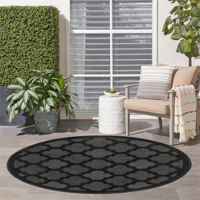 Nourison Easy Care 4' x Round Charcoal Black Fabric Modern Area Rug (4' Round)