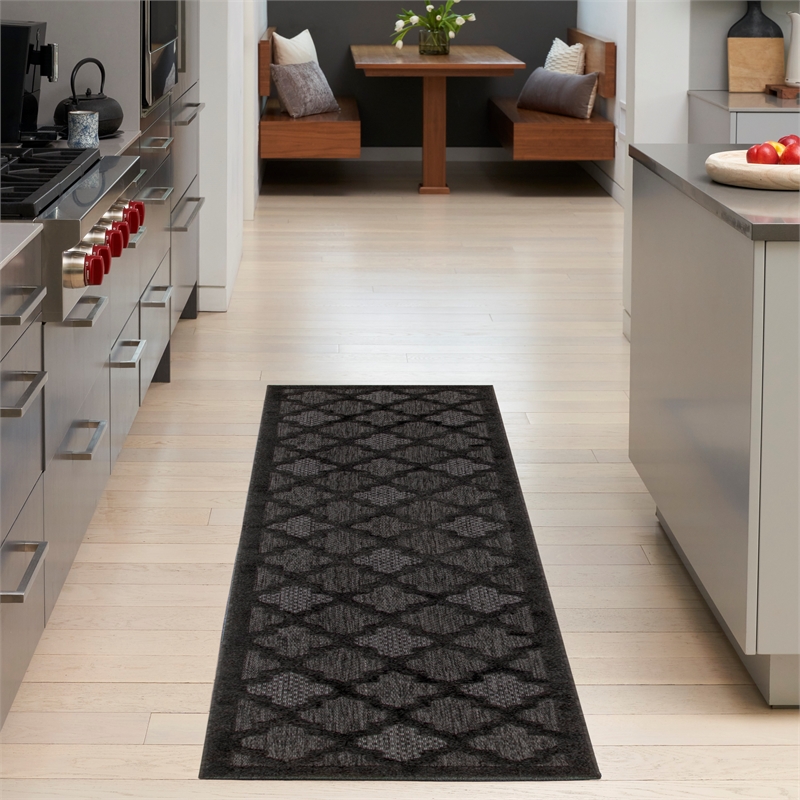 Nourison Easy Care 6' Runner Charcoal Black Fabric Modern Area Rug (6' Runner)