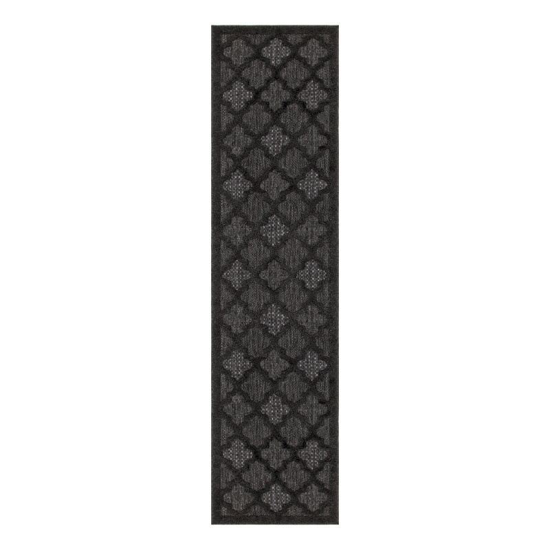 Nourison Easy Care 6' Runner Charcoal Black Fabric Modern Area Rug (6' Runner)