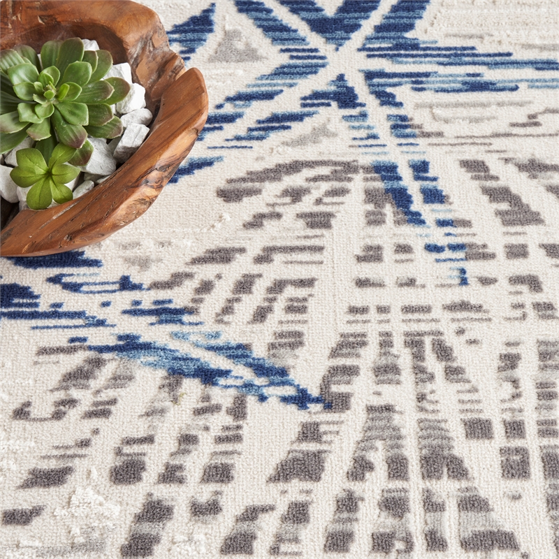 nourison pompeii 9' x 12' ivory gray blue fabric nautical & beach area rug