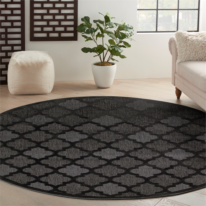 Nourison Easy Care 10' x Round Charcoal Black Fabric Modern Area Rug (10' Round)