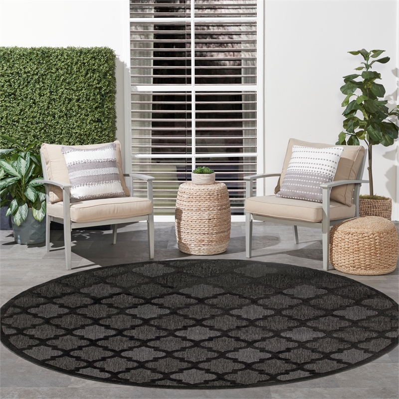 Nourison Easy Care 10' x Round Charcoal Black Fabric Modern Area Rug (10' Round)
