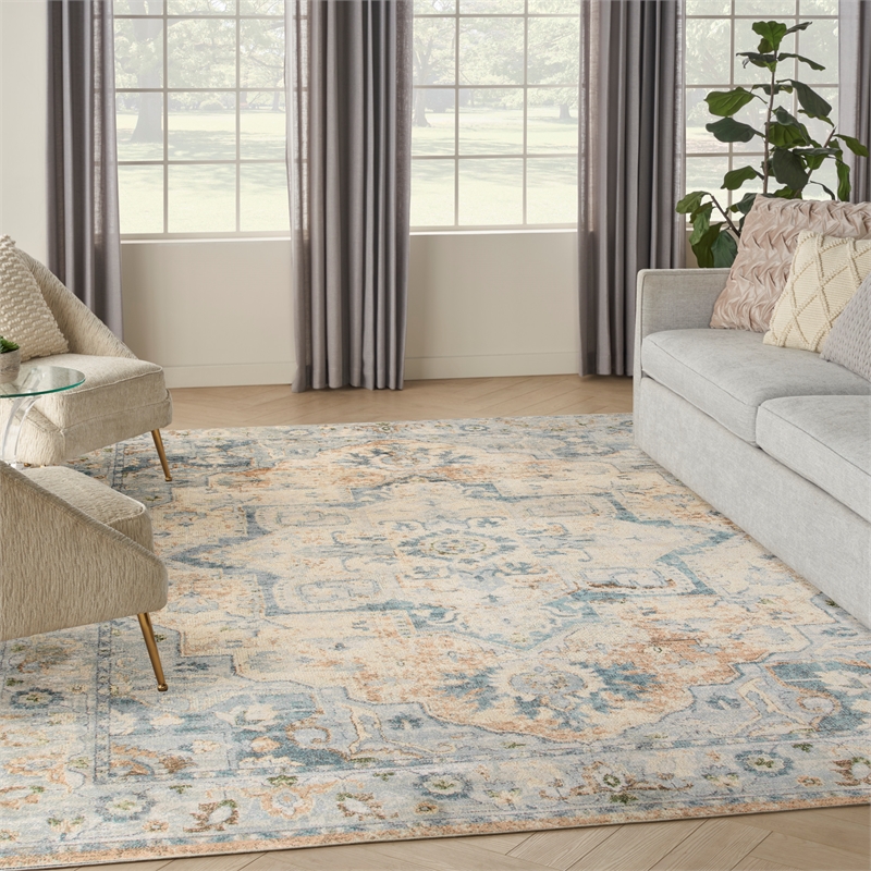 Nourison Home Astra Machine Washable 8' x 10' Beige Blue Fabric Area Rug