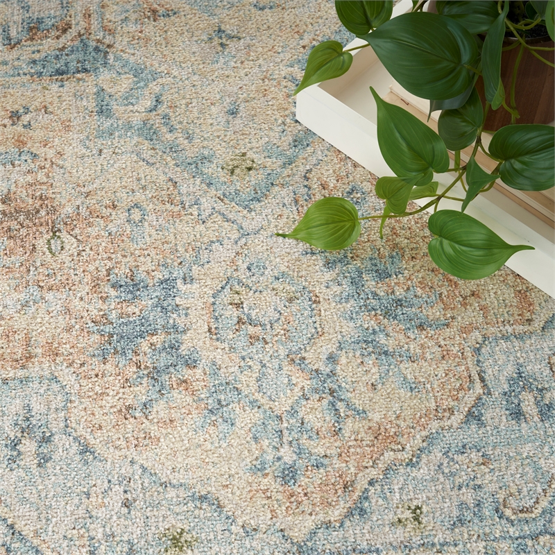 Nourison Home Astra Machine Washable 7' x 9' Beige Blue  Fabric Area Rug