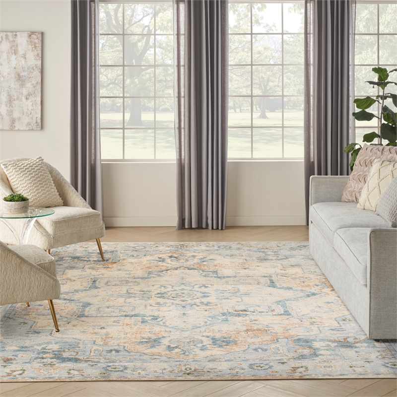 Nourison Home Astra Machine Washable 7' x 9' Beige Blue  Fabric Area Rug