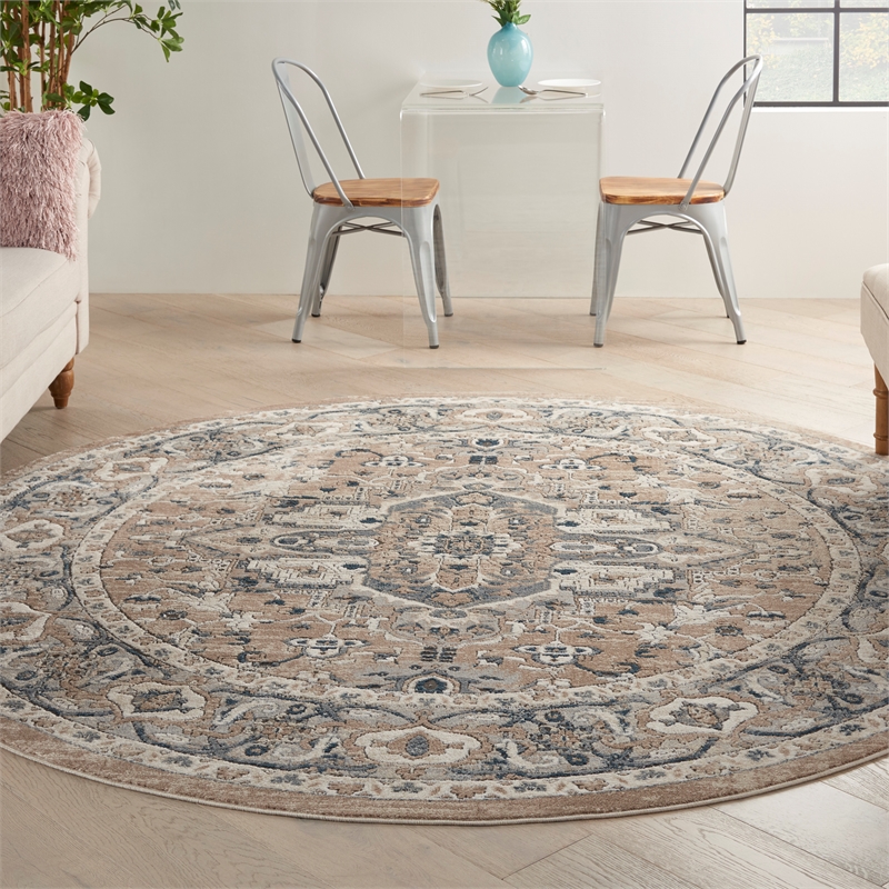 Nourison Concerto 10' x Round Beige Gray Fabric Farmhouse Area Rug (10' Round)