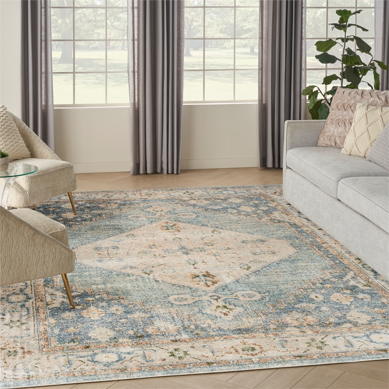 Nourison Home Astra Machine Washable 7' x 9' Silver Blue Fabric Area Rug