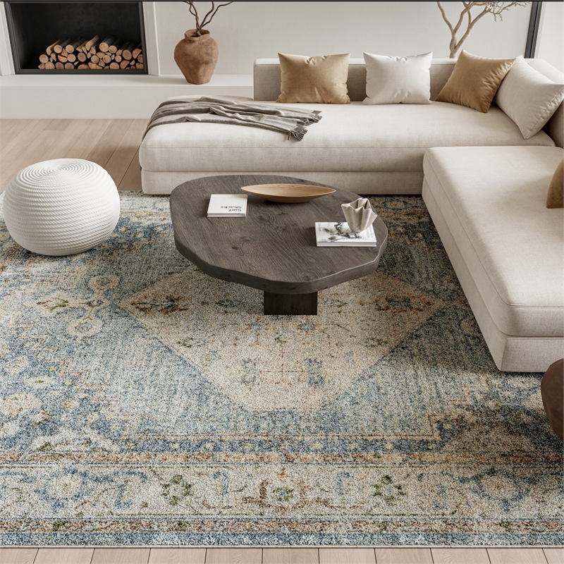 Nourison Home Astra Machine Washable 8' x 10' Silver Blue Fabric Area Rug