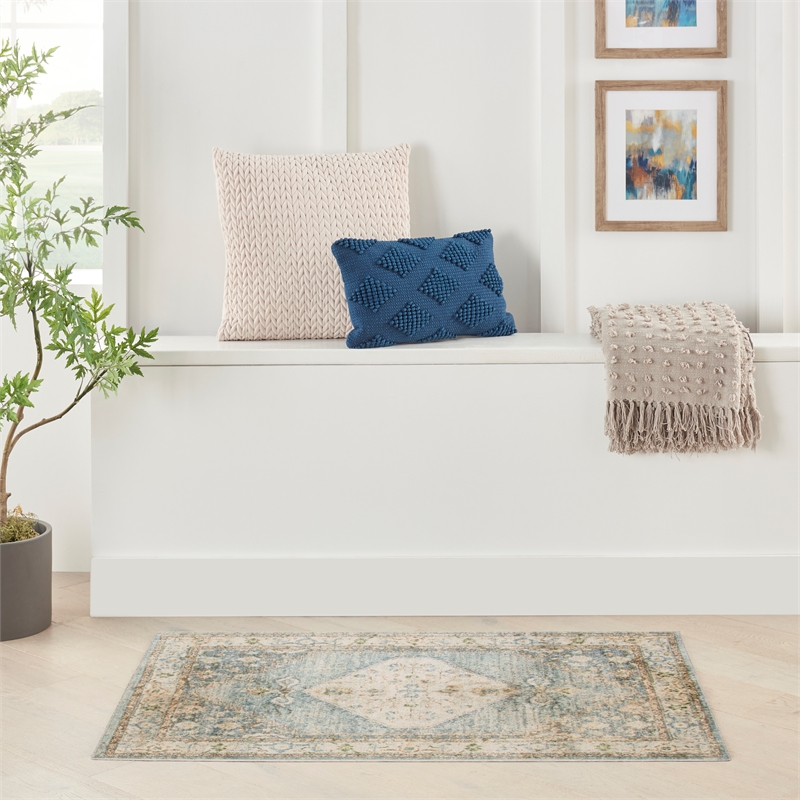Nourison Home Astra Machine Washable 3' x 5' Silver Blue Fabric Area Rug