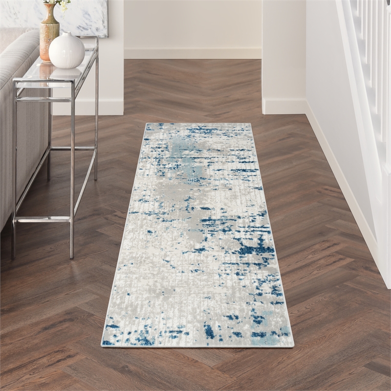 Nourison Concerto 6' Runner Ivory Gray Blue Fabric Modern Area Rug (6' Runner)