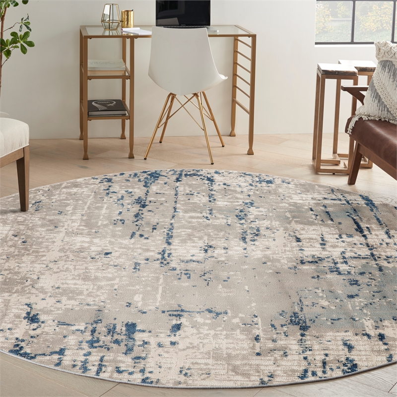 Nourison Concerto 10' x Round Ivory Gray Blue Fabric Modern Area Rug (10' Round)