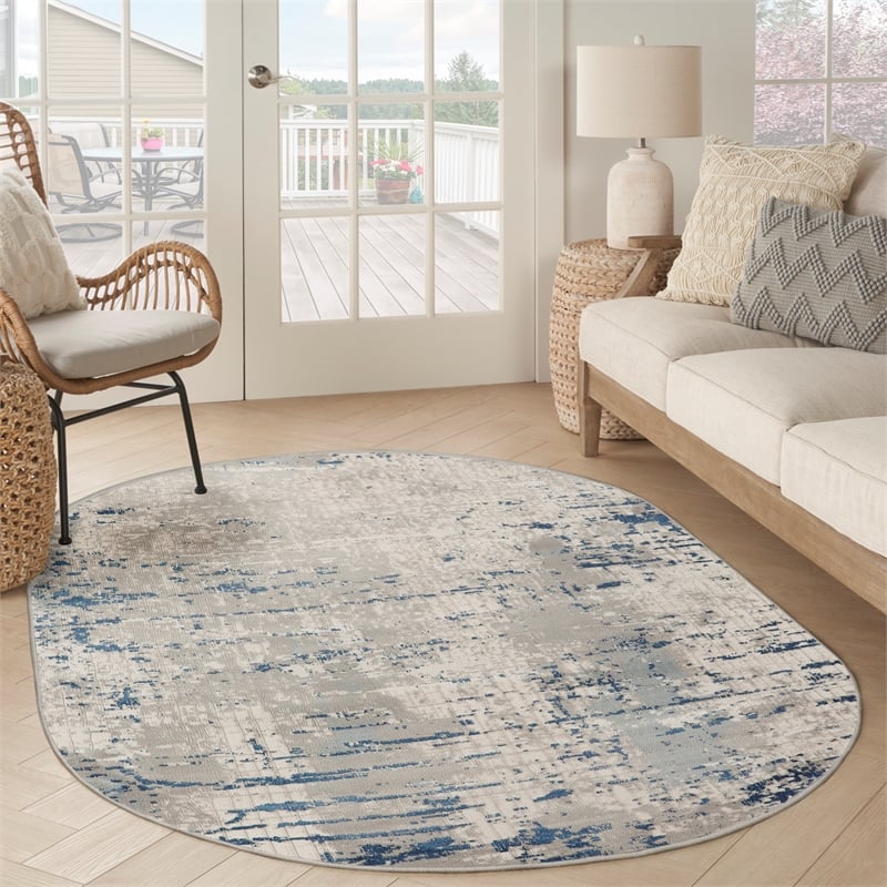 Nourison Concerto 5' x 8' Oval Ivory Gray Blue Fabric Modern Area Rug (8' Oval)