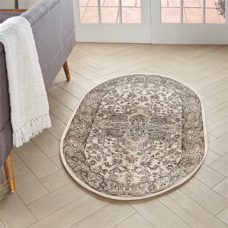 Nourison Concerto 3' x 5' Oval Ivory Gray Fabric Farmhouse Area Rug (5' Oval)