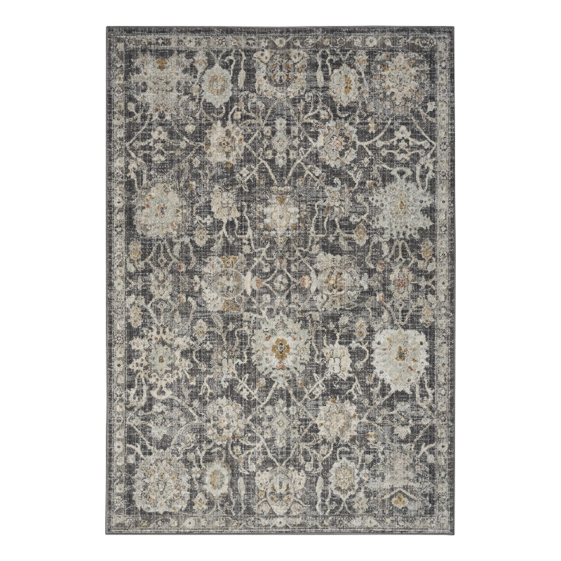 Nourison Oushak Home 4' x 6' Charcoal Fabric Vintage Indoor Rug