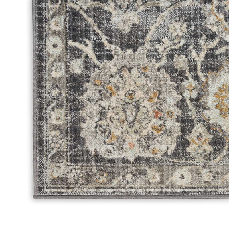 Nourison Oushak Home 8' Runner Charcoal Fabric Vintage Indoor Rug