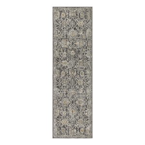 Nourison Oushak Home 8' Runner Charcoal Fabric Vintage Indoor Rug