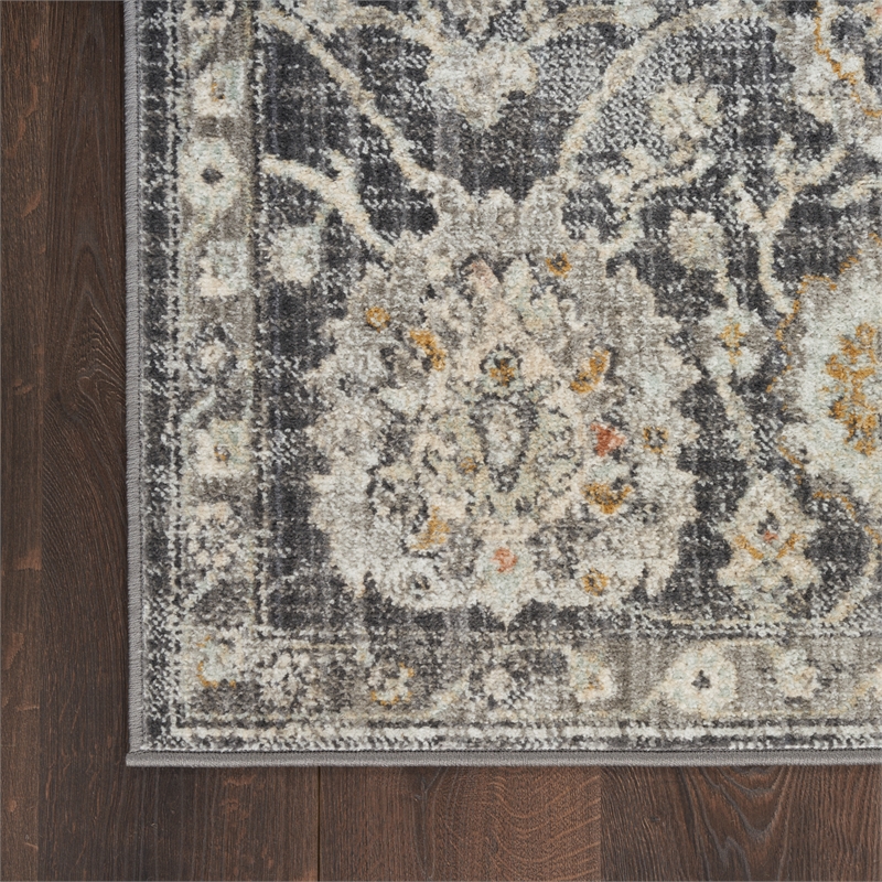 Nourison Oushak Home 6' x 7' Charcoal Vintage Fabric Indoor Rug