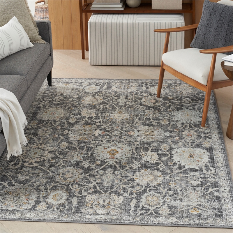 Nourison Oushak Home 6' x 7' Charcoal Vintage Fabric Indoor Rug