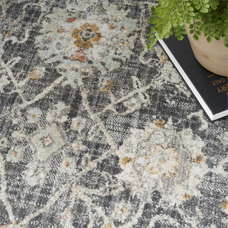 Nourison Oushak Home 6' x 7' Charcoal Vintage Fabric Indoor Rug
