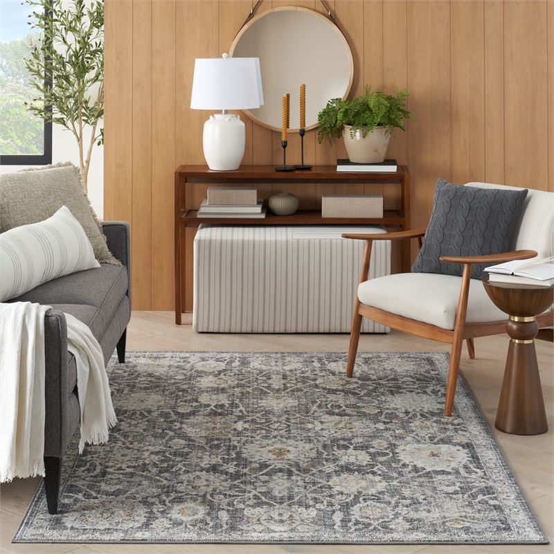Nourison Oushak Home 6' x 7' Charcoal Vintage Fabric Indoor Rug