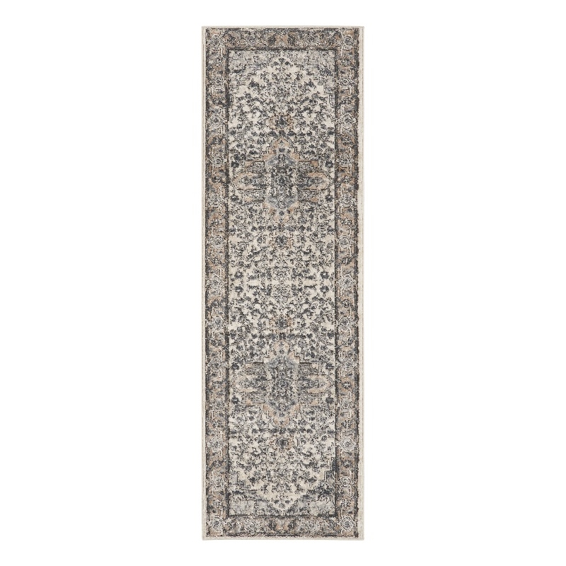Nourison Concerto 6' Runner Ivory Gray Fabric Farmhouse Area Rug (6' Runner)