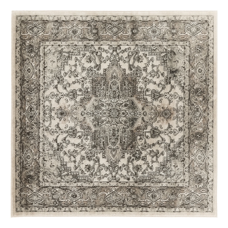 Nourison Concerto 4' x Square Ivory Gray Fabric Farmhouse Area Rug (4' Square)