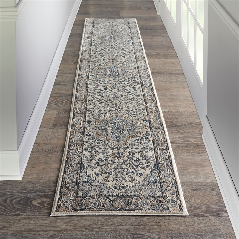 Nourison Concerto 20' Runner Ivory Gray Fabric Farmhouse Area Rug (20' Runner)