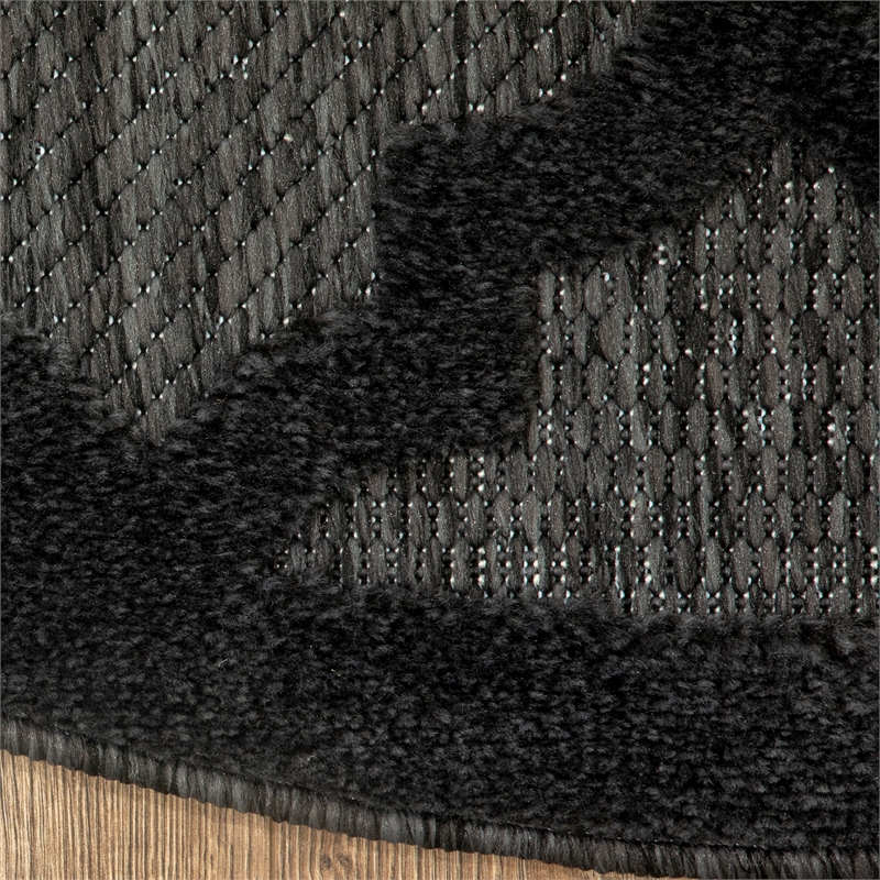 Nourison Easy Care 5' x Round Charcoal Black Fabric Modern Area Rug (5' Round)