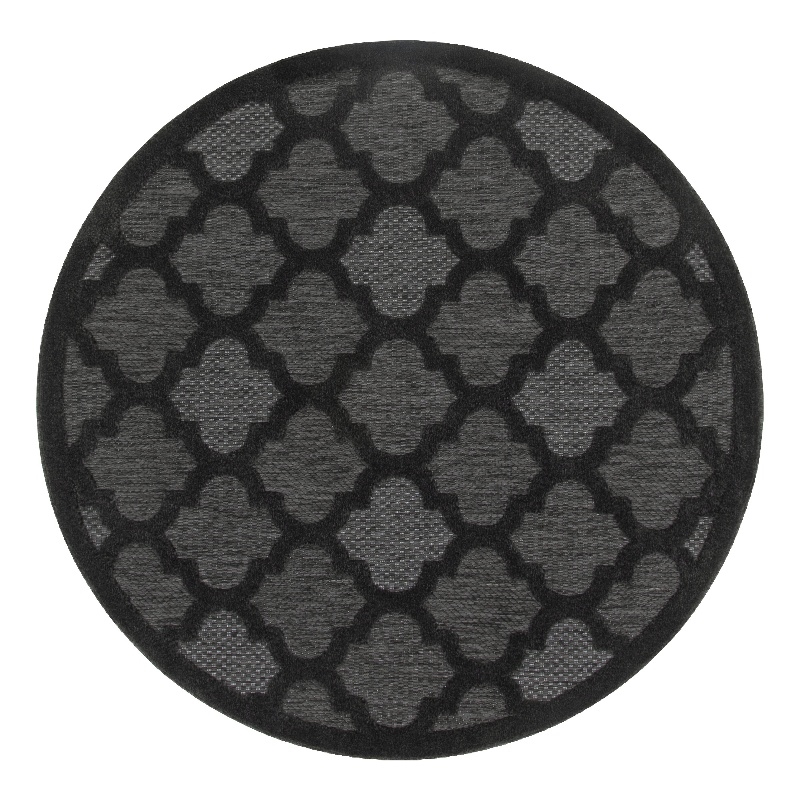 Nourison Easy Care 5' x Round Charcoal Black Fabric Modern Area Rug (5' Round)