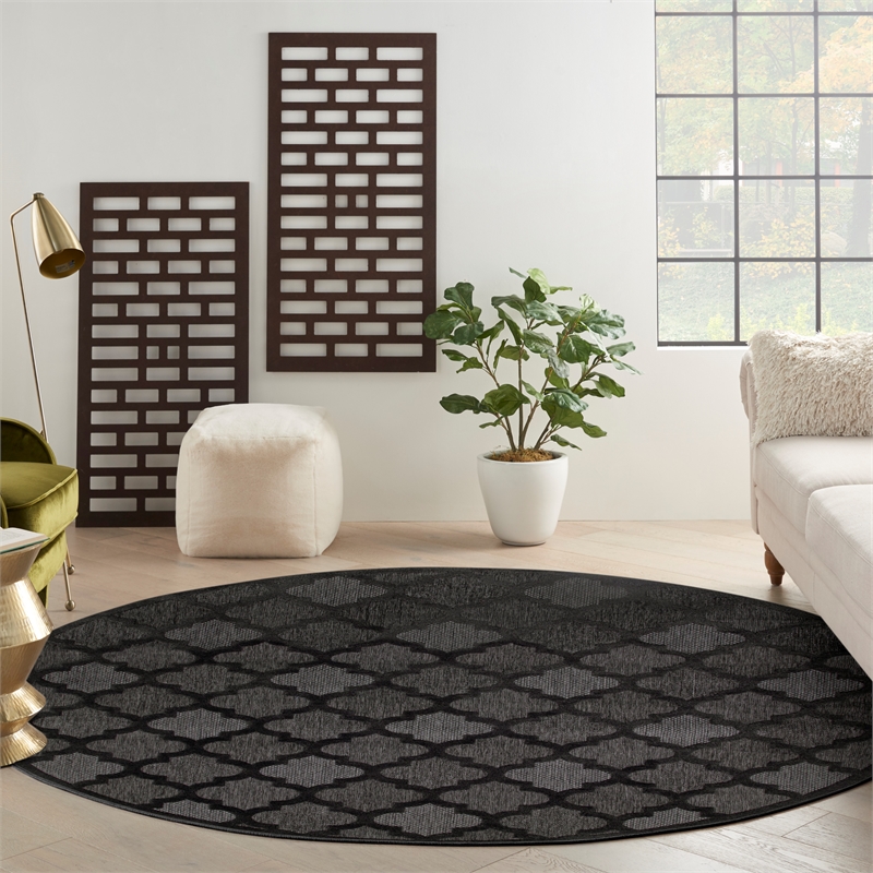 Nourison Easy Care 8' x Round Charcoal Black Fabric Modern Area Rug (8' Round)