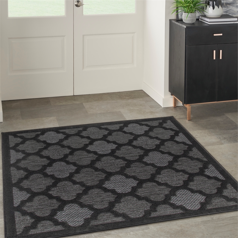 Nourison Easy Care 5' x Square Charcoal Black Fabric Modern Area Rug (5' Square)