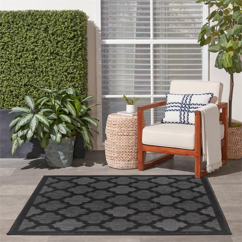 Nourison Easy Care 5' x Square Charcoal Black Fabric Modern Area Rug (5' Square)