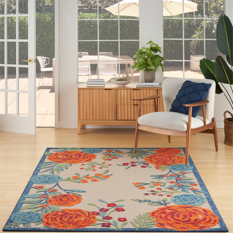 Nourison Aloha 5' x 8' Ivory Multicolor Fabric Outdoor Area Rug (5' x 8')