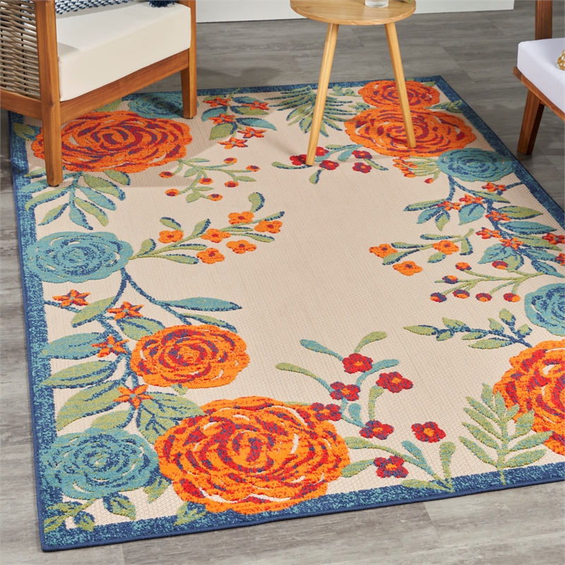Nourison Aloha 5' x 8' Ivory Multicolor Fabric Outdoor Area Rug (5' x 8')