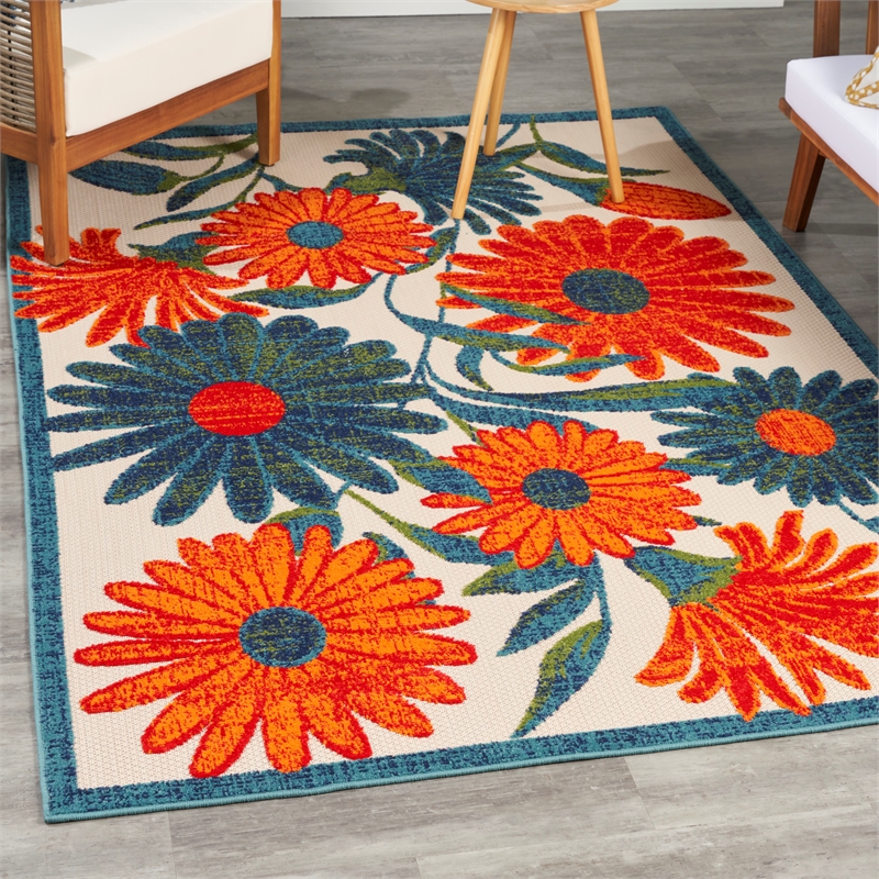 Nourison Aloha 5' x 8' Ivory Multicolor Fabric Outdoor Area Rug (5' x 8')