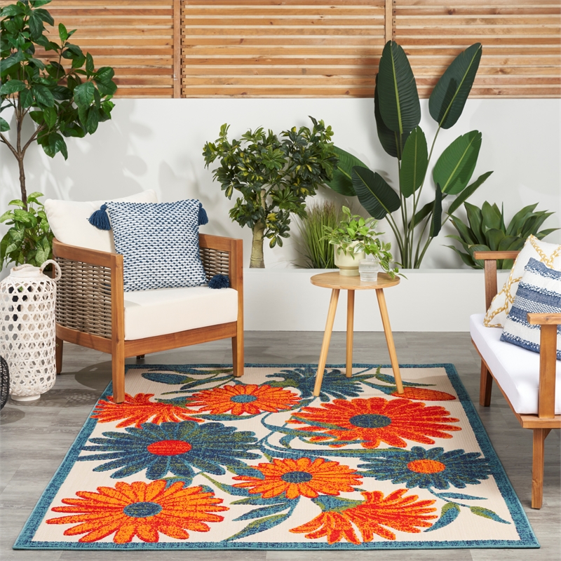 Nourison Aloha 5' x 8' Ivory Multicolor Fabric Outdoor Area Rug (5' x 8')
