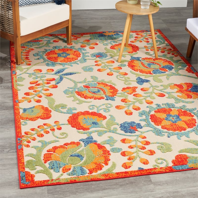 Nourison Aloha 4' x 6' Red Multicolor Fabric Farmhouse Area Rug (4' x 6')