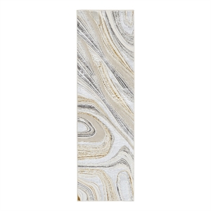 Nourison Glam 27x90&quot Runner Fabric Area Rug in Gray and Gold