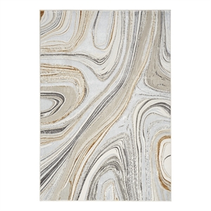 Nourison Glam 63x87&quot Rectangle Fabric Area Rug in Gray and Gold