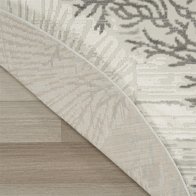 Nourison Pompeii 5' x Round Ivory Gray Blue Fabric Nautical & Beach Area Rug