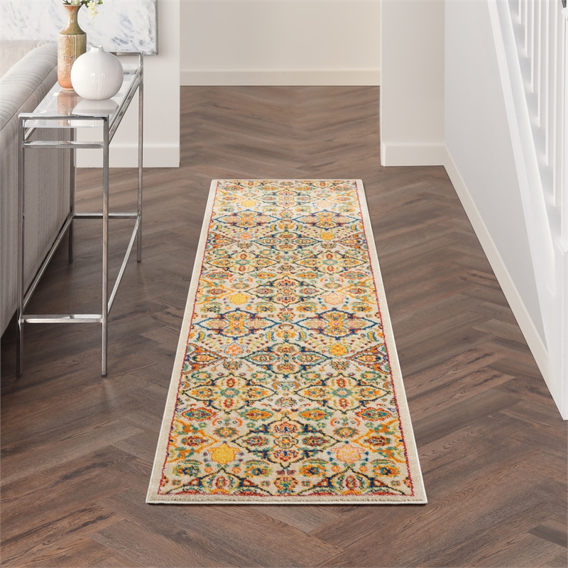 Nourison Allur 6' Runner Ivory Multicolor Fabric Bohemian Area Rug (6' Runner)