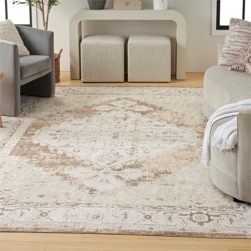 Nourison Astra Machine Washable 7' x 9' Beige Fabric Vintage Area Rug (7' x 9')