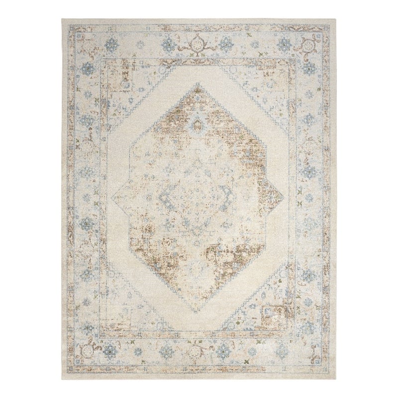 Nourison Home Astra Machine Washable 7' x 9' Fabric Ivory Blue Area Rug